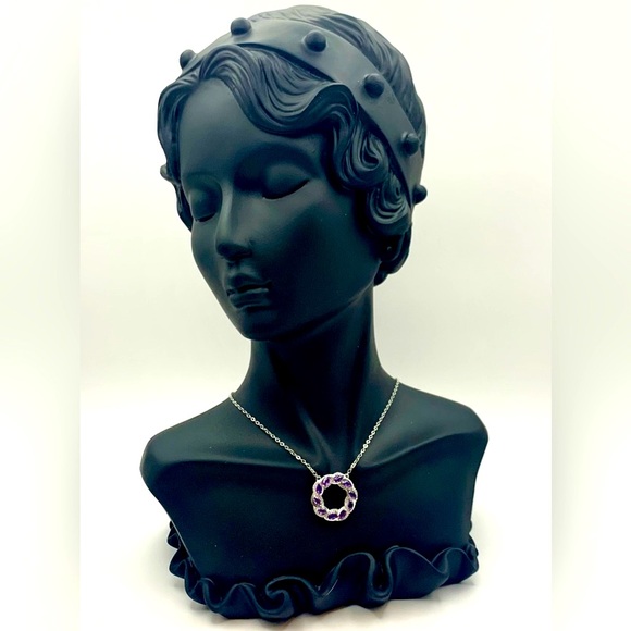 Amethyst & Sterling Silver Circle Necklace With Lobster Clasp &  2” ext - Picture 4 of 12